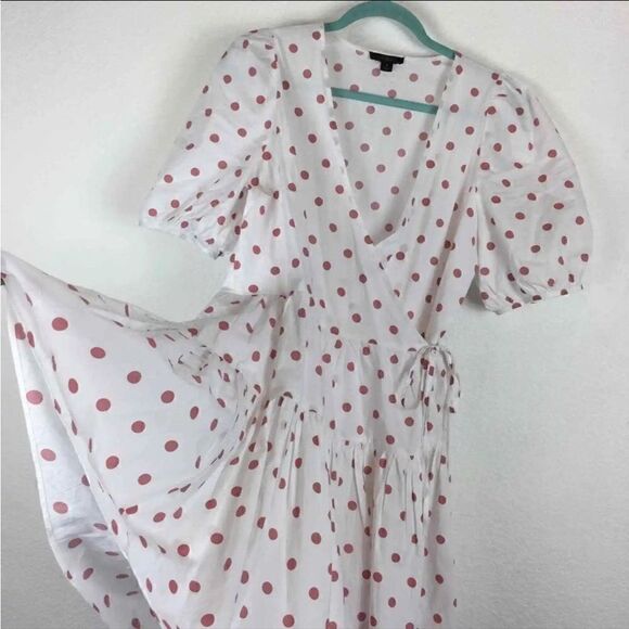 J. CREW White Polka Dot Red V-Neck Puff
Sleeve Poplin Wrap Mini Dress - Picture 10 of 16
